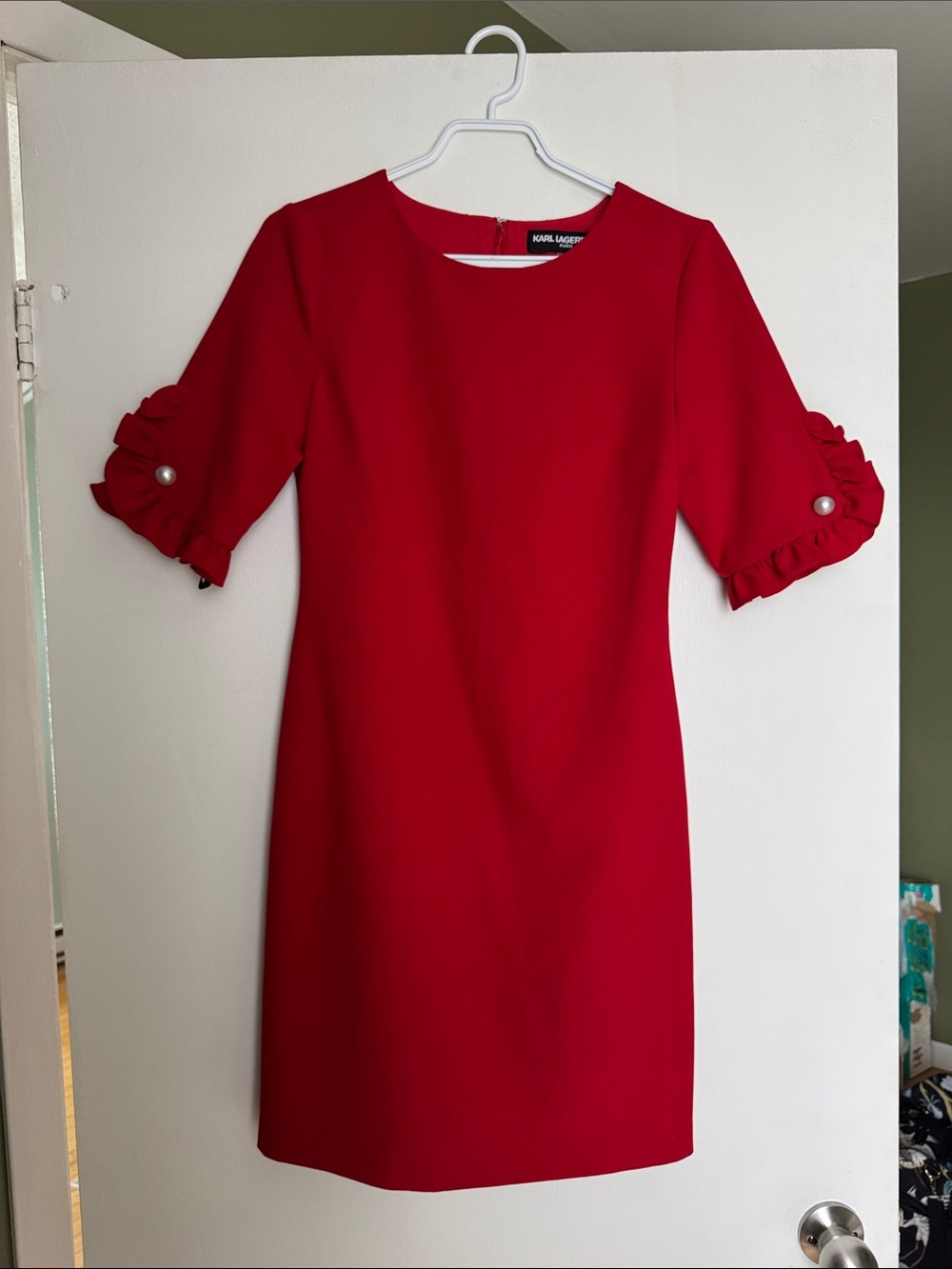 Karl Lagerfeld Red Ruffle-Sleeve Midi Dress